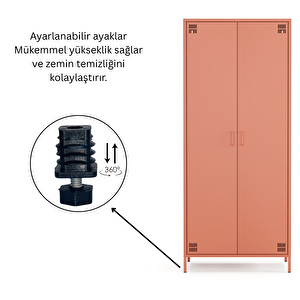 Pera Metal Elbise Dolabı, Soyunma Dolabı, İki Kapılı, 80,50 X 50 X 189,50 Cm - Ral 3022 Somon