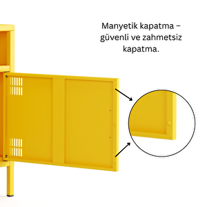 Pera Tv Ünitesi, Tv Dolabı,2 Kapaklı, Açık Raflı 100,50 X 40 X 64,50 Cm - Ral 1018 Sarı