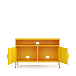Pera Tv Ünitesi, Tv Dolabı,2 Kapaklı, Açık Raflı 100,50 X 40 X 64,50 Cm - Ral 1018 Sarı