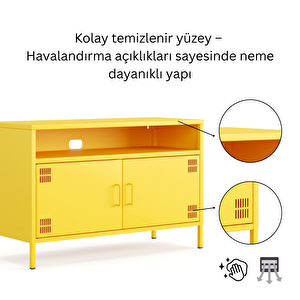 Pera Tv Ünitesi, Tv Dolabı,2 Kapaklı, Açık Raflı 100,50 X 40 X 64,50 Cm - Ral 1018 Sarı