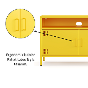 Pera Tv Ünitesi, Tv Dolabı,2 Kapaklı, Açık Raflı 100,50 X 40 X 64,50 Cm - Ral 1018 Sarı