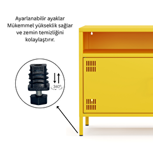 Pera Tv Ünitesi, Tv Dolabı,2 Kapaklı, Açık Raflı 100,50 X 40 X 64,50 Cm - Ral 1018 Sarı