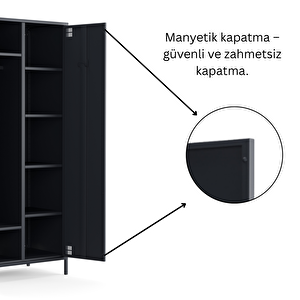 Pera Metal Elbise Dolabı, Soyunma Dolabı, İki Kapılı, 80,50 X 50 X 189,50 Cm - Ral 7016 Antrasit