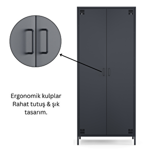 Pera Metal Elbise Dolabı, Soyunma Dolabı, İki Kapılı, 80,50 X 50 X 189,50 Cm - Ral 7016 Antrasit