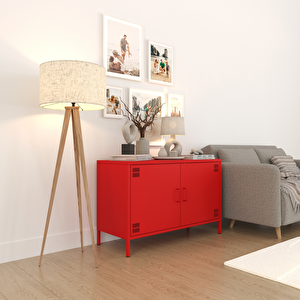 Pera Tv Ünitesi, Tv Dolabı,2 Kapaklı Dolap 100,50 X 40 X 64,50 Cm - Ral 3020 Kırmızı Ral 3020