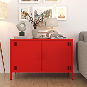 Pera Tv Ünitesi, Tv Dolabı,2 Kapaklı Dolap 100,50 X 40 X 64,50 Cm - Ral 3020 Kırmızı Ral 3020
