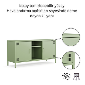 Pera Tv Ünitesi, Tv Dolabı,2 Kapaklı, Açık Raflı 130,50 X 40 X 64,50 Cm - Ral 6011 Yeşil