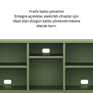 Pera Tv Ünitesi, Tv Dolabı,2 Kapaklı, Açık Raflı 130,50 X 40 X 64,50 Cm - Ral 6011 Yeşil