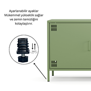 Pera Tv Ünitesi, Tv Dolabı,2 Kapaklı, Açık Raflı 130,50 X 40 X 64,50 Cm - Ral 6011 Yeşil