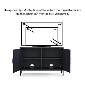 Tv Ünitesi, Tv Dolabı,2 Kapaklı Dolap 100,50 X 40 X 64,50 Cm - Ral 7016 Antrasit