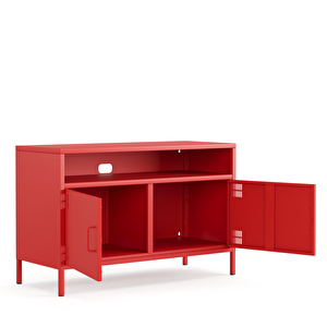 Pera Tv Ünitesi, Tv Dolabı,2 Kapaklı, Açık Raflı 100,50 X 40 X 64,50 Cm - Ral 3020 Kırmızı