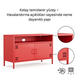 Pera Tv Ünitesi, Tv Dolabı,2 Kapaklı, Açık Raflı 100,50 X 40 X 64,50 Cm - Ral 3020 Kırmızı