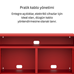 Pera Tv Ünitesi, Tv Dolabı,2 Kapaklı, Açık Raflı 100,50 X 40 X 64,50 Cm - Ral 3020 Kırmızı