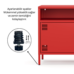 Pera Tv Ünitesi, Tv Dolabı,2 Kapaklı, Açık Raflı 100,50 X 40 X 64,50 Cm - Ral 3020 Kırmızı
