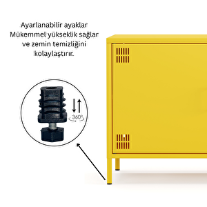 Pera Tv Ünitesi, Tv Dolabı,2 Kapaklı Dolap 100,50 X 40 X 64,50 Cm - Ral 1018 Sarı