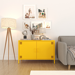 Pera Tv Ünitesi, Tv Dolabı,2 Kapaklı Dolap 100,50 X 40 X 64,50 Cm - Ral 1018 Sarı Ral 1018