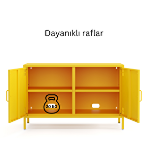 Pera Tv Ünitesi, Tv Dolabı,2 Kapaklı Dolap 100,50 X 40 X 64,50 Cm - Ral 1018 Sarı