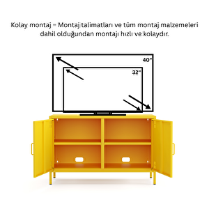 Pera Tv Ünitesi, Tv Dolabı,2 Kapaklı Dolap 100,50 X 40 X 64,50 Cm - Ral 1018 Sarı