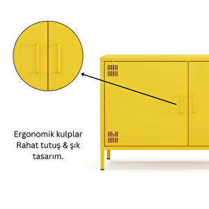 Pera Tv Ünitesi, Tv Dolabı,2 Kapaklı Dolap 100,50 X 40 X 64,50 Cm - Ral 1018 Sarı