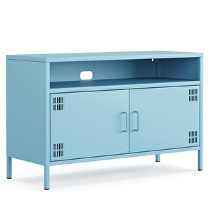 Pera Tv Ünitesi, Tv Dolabı,2 Kapaklı, Açık Raflı 100,50 X 40 X 64,50 Cm - Ral 5024 Mavi Ral 5024