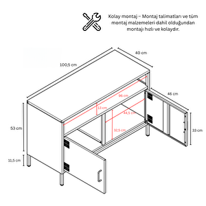 Pera Tv Ünitesi, Tv Dolabı,2 Kapaklı, Açık Raflı 100,50 X 40 X 64,50 Cm - Ral 5024 Mavi Ral 5024