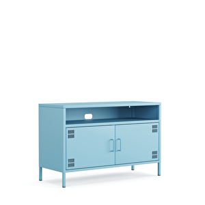Pera Tv Ünitesi, Tv Dolabı,2 Kapaklı, Açık Raflı 100,50 X 40 X 64,50 Cm - Ral 5024 Mavi