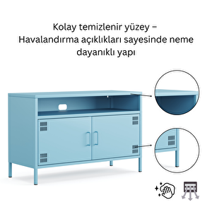 Pera Tv Ünitesi, Tv Dolabı,2 Kapaklı, Açık Raflı 100,50 X 40 X 64,50 Cm - Ral 5024 Mavi