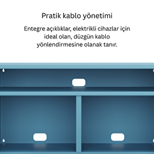 Pera Tv Ünitesi, Tv Dolabı,2 Kapaklı, Açık Raflı 100,50 X 40 X 64,50 Cm - Ral 5024 Mavi