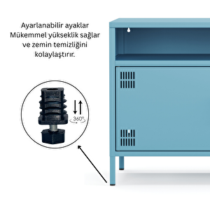 Pera Tv Ünitesi, Tv Dolabı,2 Kapaklı, Açık Raflı 100,50 X 40 X 64,50 Cm - Ral 5024 Mavi
