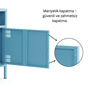 Pera Tv Ünitesi, Tv Dolabı,2 Kapaklı, Açık Raflı 100,50 X 40 X 64,50 Cm - Ral 5024 Mavi
