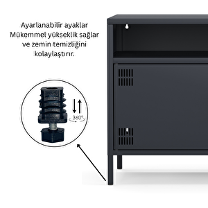 Pera Tv Ünitesi, Tv Dolabı,2 Kapaklı, Açık Raflı 100,50 X 40 X 64,50 Cm - Ral 7016 Antrasit