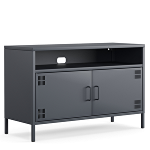Pera Tv Ünitesi, Tv Dolabı,2 Kapaklı, Açık Raflı 100,50 X 40 X 64,50 Cm - Ral 7016 Antrasit 7016 Antrasit