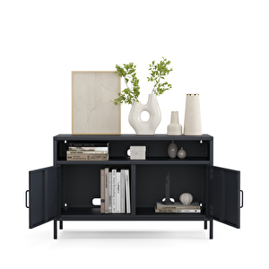 Pera Tv Ünitesi, Tv Dolabı,2 Kapaklı, Açık Raflı 100,50 X 40 X 64,50 Cm - Ral 7016 Antrasit 7016 Antrasit