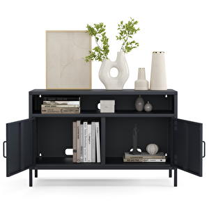 Pera Tv Ünitesi, Tv Dolabı,2 Kapaklı, Açık Raflı 100,50 X 40 X 64,50 Cm - Ral 7016 Antrasit 7016 Antrasit