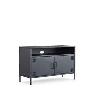 Pera Tv Ünitesi, Tv Dolabı,2 Kapaklı, Açık Raflı 100,50 X 40 X 64,50 Cm - Ral 7016 Antrasit