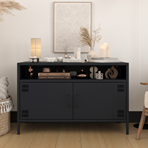 Pera Tv Ünitesi, Tv Dolabı,2 Kapaklı, Açık Raflı 100,50 X 40 X 64,50 Cm - Ral 7016 Antrasit