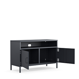 Pera Tv Ünitesi, Tv Dolabı,2 Kapaklı, Açık Raflı 100,50 X 40 X 64,50 Cm - Ral 7016 Antrasit