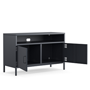 Pera Tv Ünitesi, Tv Dolabı,2 Kapaklı, Açık Raflı 100,50 X 40 X 64,50 Cm - Ral 7016 Antrasit