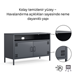 Pera Tv Ünitesi, Tv Dolabı,2 Kapaklı, Açık Raflı 100,50 X 40 X 64,50 Cm - Ral 7016 Antrasit
