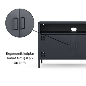 Pera Tv Ünitesi, Tv Dolabı,2 Kapaklı, Açık Raflı 100,50 X 40 X 64,50 Cm - Ral 7016 Antrasit