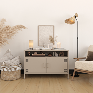 Pera Tv Ünitesi, Tv Dolabı,2 Kapaklı, Açık Raflı 100,50 X 40 X 64,50 Cm - Bej Rengi 1179 Kum Beji