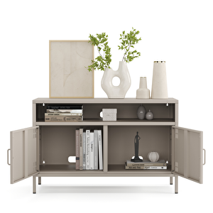 Pera Tv Ünitesi, Tv Dolabı,2 Kapaklı, Açık Raflı 100,50 X 40 X 64,50 Cm - Bej Rengi 1179 Kum Beji