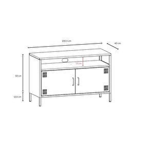 Pera Tv Ünitesi, Tv Dolabı,2 Kapaklı, Açık Raflı 100,50 X 40 X 64,50 Cm - Bej Rengi