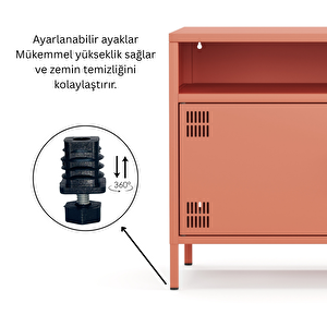 Pera Tv Ünitesi, Tv Dolabı,2 Kapaklı, Açık Raflı 100,50 X 40 X 64,50 Cm - Ral 3022 Somon