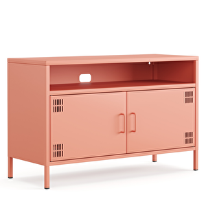 Pera Tv Ünitesi, Tv Dolabı,2 Kapaklı, Açık Raflı 100,50 X 40 X 64,50 Cm - Ral 3022 Somon Ral 3022