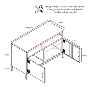 Pera Tv Ünitesi, Tv Dolabı,2 Kapaklı, Açık Raflı 100,50 X 40 X 64,50 Cm - Ral 3022 Somon Ral 3022
