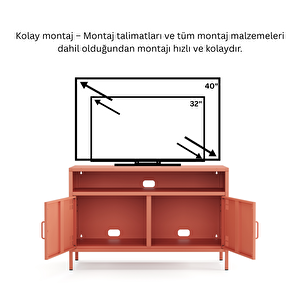 Pera Tv Ünitesi, Tv Dolabı,2 Kapaklı, Açık Raflı 100,50 X 40 X 64,50 Cm - Ral 3022 Somon