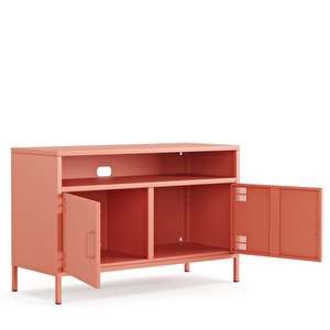 Pera Tv Ünitesi, Tv Dolabı,2 Kapaklı, Açık Raflı 100,50 X 40 X 64,50 Cm - Ral 3022 Somon