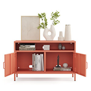 Pera Tv Ünitesi, Tv Dolabı,2 Kapaklı, Açık Raflı 100,50 X 40 X 64,50 Cm - Ral 3022 Somon