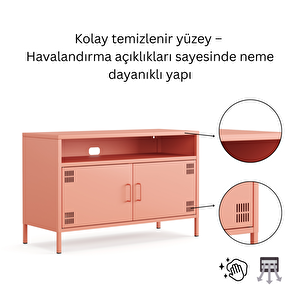 Pera Tv Ünitesi, Tv Dolabı,2 Kapaklı, Açık Raflı 100,50 X 40 X 64,50 Cm - Ral 3022 Somon